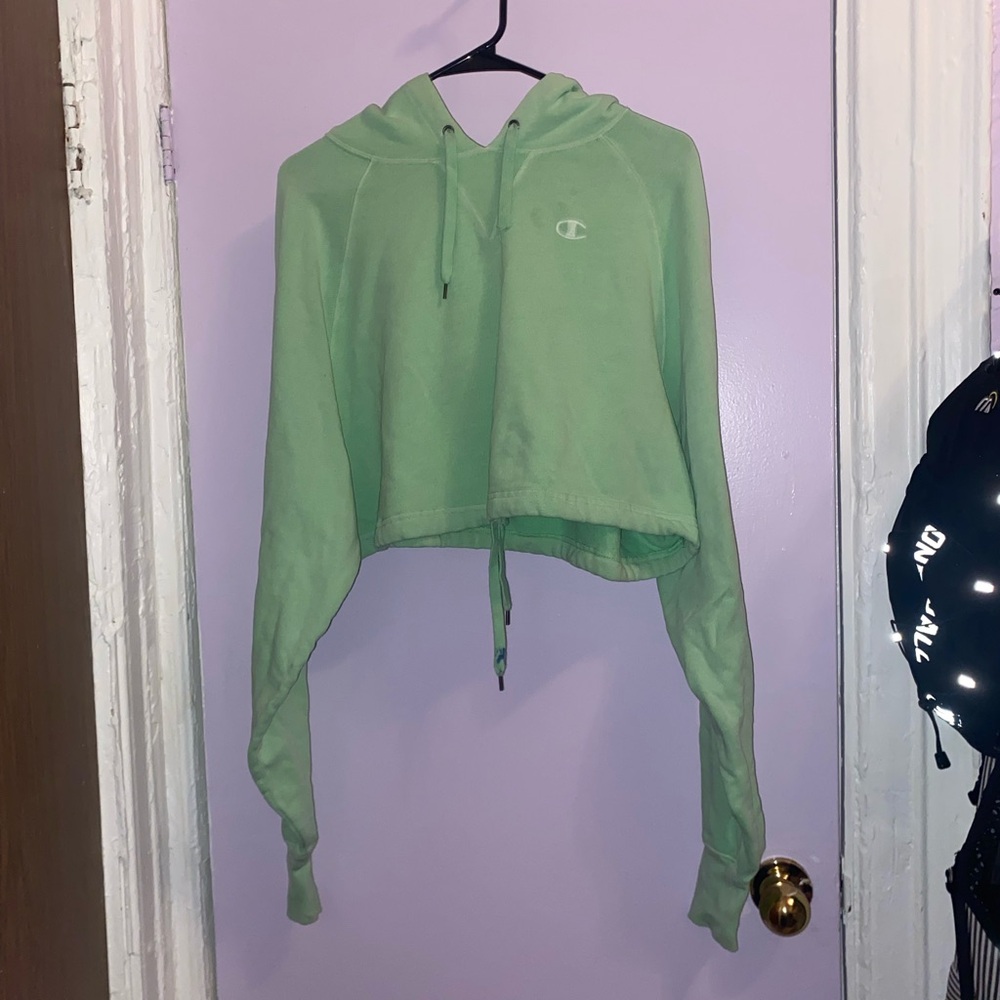 Champion Women's Mint Green Cropped Hoodie